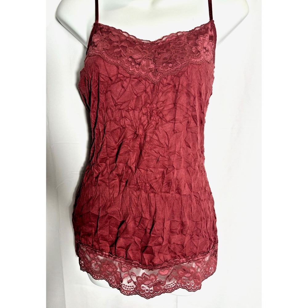 Maurices Women Lace Trim Y2K Cami Tank Top Red Crinkle Fairy Grunge Vamp Size S